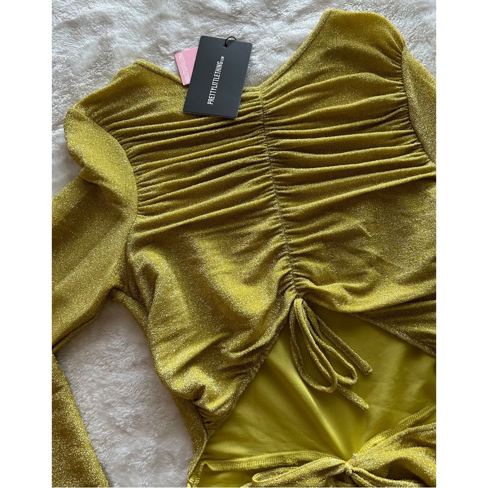 Pretty Little Thing gold glitter cutout midaxi dress